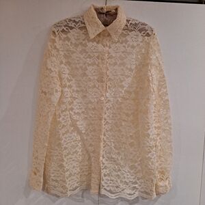 Allison Daley Beige Lace Floral Sheer Top Sz 14 NWOT